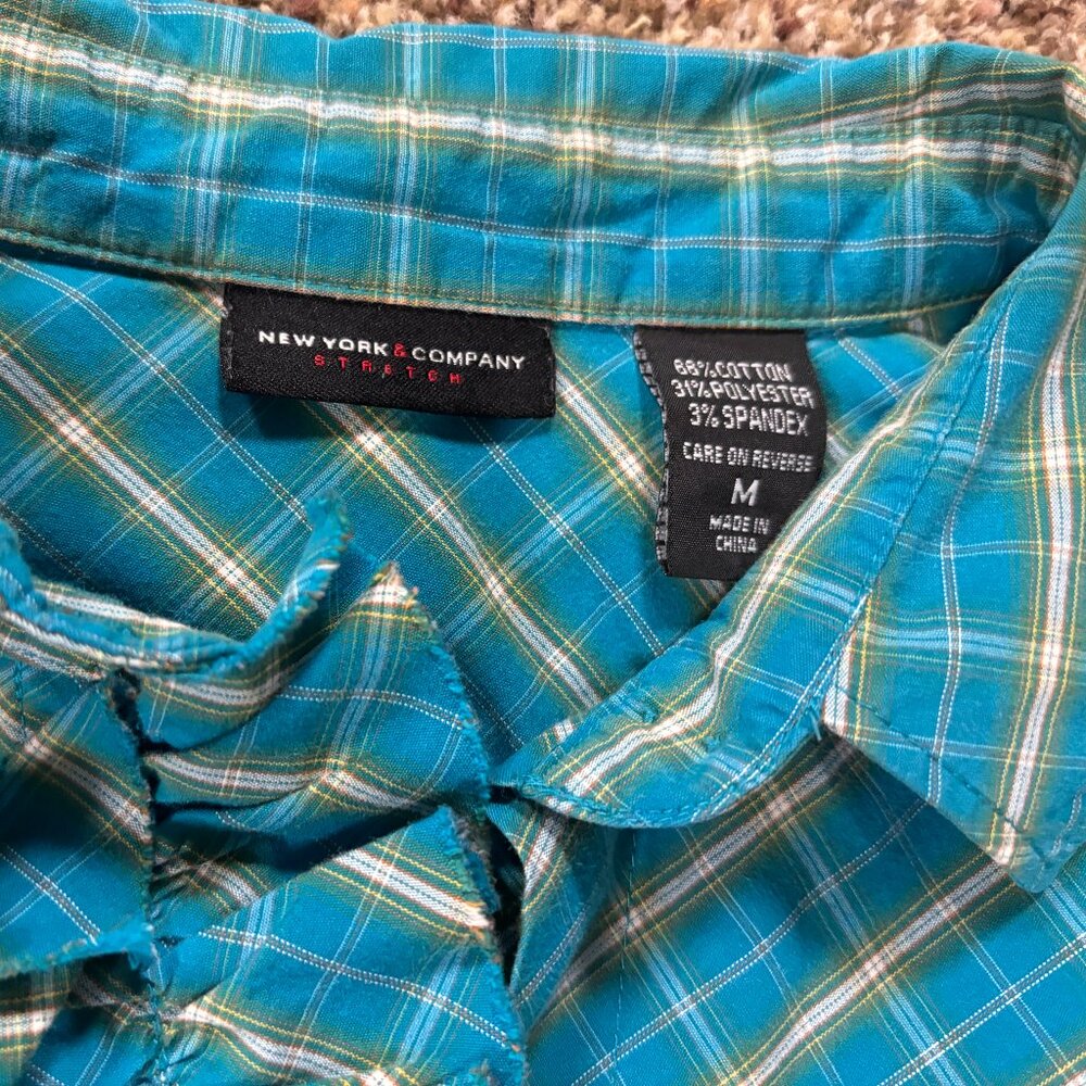 NY&Co Shirt Button Down Ruffle Long Sleeve: NWOT: Women's Size M - 1847 - Picture 3 of 3